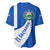El Salvador Coat of Arms Baseball Jersey with Curved Text and Blue Patterned Background - Wonder Print Shop