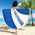 El Salvador Coat of Arms Beach Blanket with Curved Text and Blue Patterned Background - Wonder Print Shop