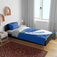El Salvador Coat of Arms Bedding Set with Curved Text and Blue Patterned Background - Wonder Print Shop