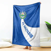 El Salvador Coat of Arms Blanket with Curved Text and Blue Patterned Background - Wonder Print Shop