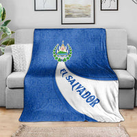 El Salvador Coat of Arms Blanket with Curved Text and Blue Patterned Background - Wonder Print Shop