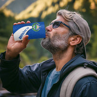 El Salvador Coat of Arms 4 in 1 Can Cooler Tumbler with Curved Text and Blue Patterned Background - Wonder Print Shop