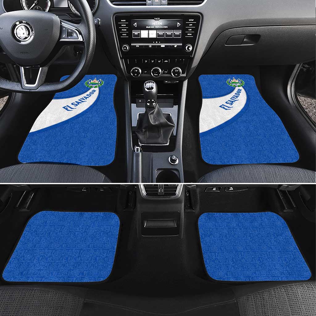 El Salvador Coat of Arms Car Mats with Curved Text and Blue Patterned Background - Wonder Print Shop