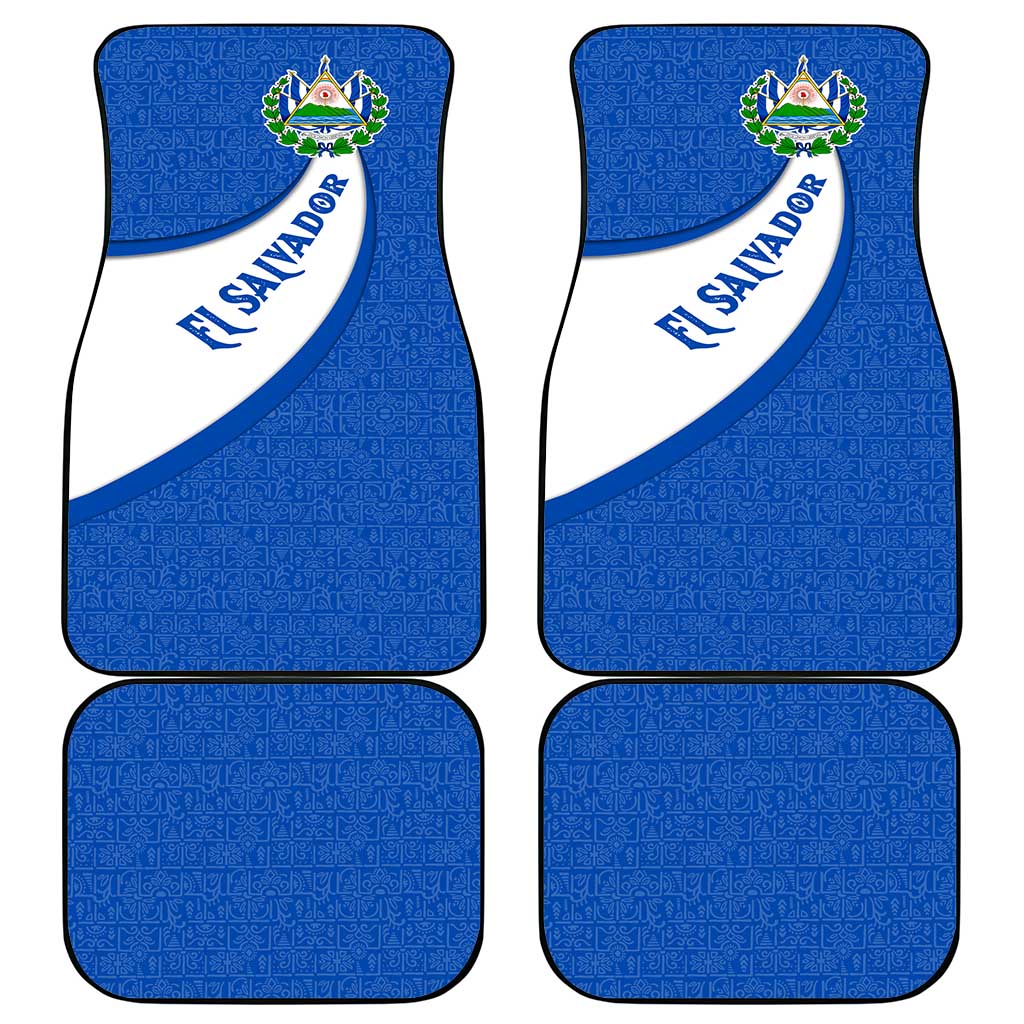 El Salvador Coat of Arms Car Mats with Curved Text and Blue Patterned Background - Wonder Print Shop