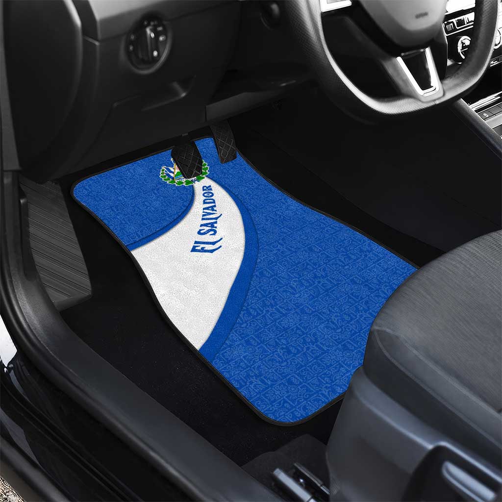 El Salvador Coat of Arms Car Mats with Curved Text and Blue Patterned Background - Wonder Print Shop