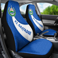 El Salvador Coat of Arms Car Seat Cover with Curved Text and Blue Patterned Background - Wonder Print Shop