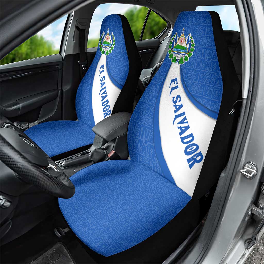 El Salvador Coat of Arms Car Seat Cover with Curved Text and Blue Patterned Background - Wonder Print Shop