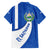 El Salvador Coat of Arms Family Matching Off The Shoulder Long Sleeve Dress and Hawaiian Shirt with Curved Text and Blue Patterned Background - Wonder Print Shop