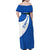 El Salvador Coat of Arms Family Matching Off Shoulder Maxi Dress and Hawaiian Shirt with Curved Text and Blue Patterned Background - Wonder Print Shop