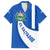 El Salvador Coat of Arms Family Matching Off Shoulder Short Dress and Hawaiian Shirt with Curved Text and Blue Patterned Background - Wonder Print Shop