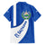 El Salvador Coat of Arms Family Matching Short Sleeve Bodycon Dress and Hawaiian Shirt with Curved Text and Blue Patterned Background - Wonder Print Shop
