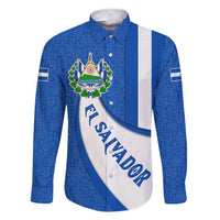 El Salvador Coat of Arms Family Matching Short Sleeve Bodycon Dress and Hawaiian Shirt with Curved Text and Blue Patterned Background - Wonder Print Shop
