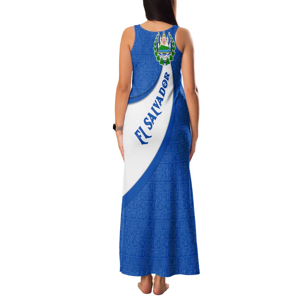 El Salvador Coat of Arms Family Matching Tank Maxi Dress and Hawaiian Shirt with Curved Text and Blue Patterned Background - Wonder Print Shop
