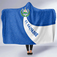 El Salvador Coat of Arms Hooded Blanket with Curved Text and Blue Patterned Background - Wonder Print Shop