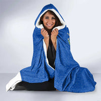 El Salvador Coat of Arms Hooded Blanket with Curved Text and Blue Patterned Background - Wonder Print Shop
