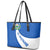 El Salvador Coat of Arms Leather Tote Bag with Curved Text and Blue Patterned Background - Wonder Print Shop