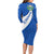 El Salvador Coat of Arms Long Sleeve Bodycon Dress with Curved Text and Blue Patterned Background - Wonder Print Shop