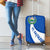 El Salvador Coat of Arms Luggage Cover with Curved Text and Blue Patterned Background - Wonder Print Shop