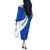 El Salvador Coat of Arms Off The Shoulder Long Sleeve Dress with Curved Text and Blue Patterned Background - Wonder Print Shop