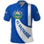 El Salvador Coat of Arms Polo Shirt with Curved Text and Blue Patterned Background - Wonder Print Shop
