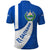 El Salvador Coat of Arms Polo Shirt with Curved Text and Blue Patterned Background - Wonder Print Shop