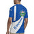 El Salvador Coat of Arms Rugby Jersey with Curved Text and Blue Patterned Background - Wonder Print Shop