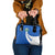El Salvador Coat of Arms Shoulder Handbag with Curved Text and Blue Patterned Background - Wonder Print Shop