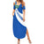 El Salvador Coat of Arms Summer Maxi Dress with Curved Text and Blue Patterned Background - Wonder Print Shop