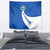 El Salvador Coat of Arms Tapestry with Curved Text and Blue Patterned Background - Wonder Print Shop