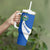 El Salvador Coat of Arms Tumbler With Handle with Curved Text and Blue Patterned Background - Wonder Print Shop