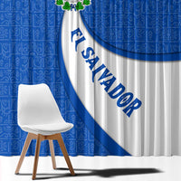 El Salvador Coat of Arms Window Curtain with Curved Text and Blue Patterned Background - Wonder Print Shop