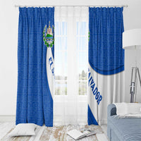El Salvador Coat of Arms Window Curtain with Curved Text and Blue Patterned Background - Wonder Print Shop