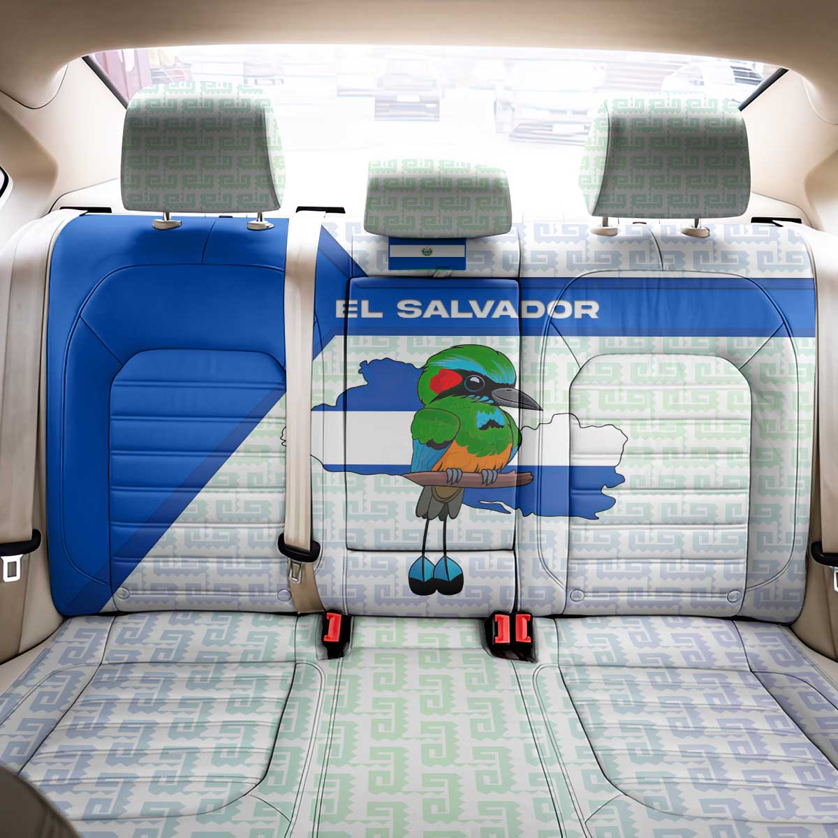 El Salvador National Symbol Back Car Seat Cover with Torogoz Bird and Flag Map Design - Wonder Print Shop