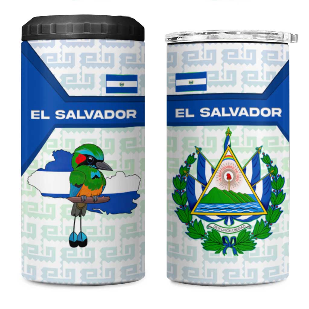 El Salvador National Symbol 4 in 1 Can Cooler Tumbler with Torogoz Bird and Flag Map Design - Wonder Print Shop