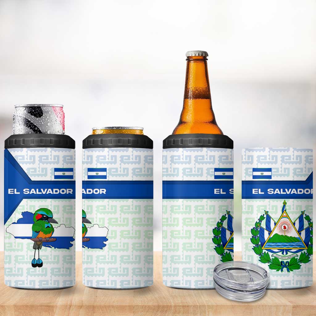El Salvador National Symbol 4 in 1 Can Cooler Tumbler with Torogoz Bird and Flag Map Design - Wonder Print Shop