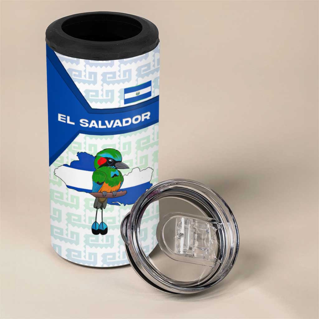 El Salvador National Symbol 4 in 1 Can Cooler Tumbler with Torogoz Bird and Flag Map Design - Wonder Print Shop