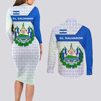 El Salvador National Symbol Couples Matching Long Sleeve Bodycon Dress and Long Sleeve Button Shirt with Torogoz Bird and Flag Map Design - Wonder Print Shop