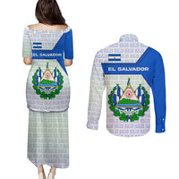 El Salvador National Symbol Couples Matching Puletasi and Long Sleeve Button Shirt with Torogoz Bird and Flag Map Design - Wonder Print Shop