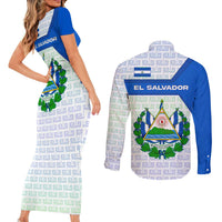 El Salvador National Symbol Couples Matching Short Sleeve Bodycon Dress and Long Sleeve Button Shirt with Torogoz Bird and Flag Map Design - Wonder Print Shop