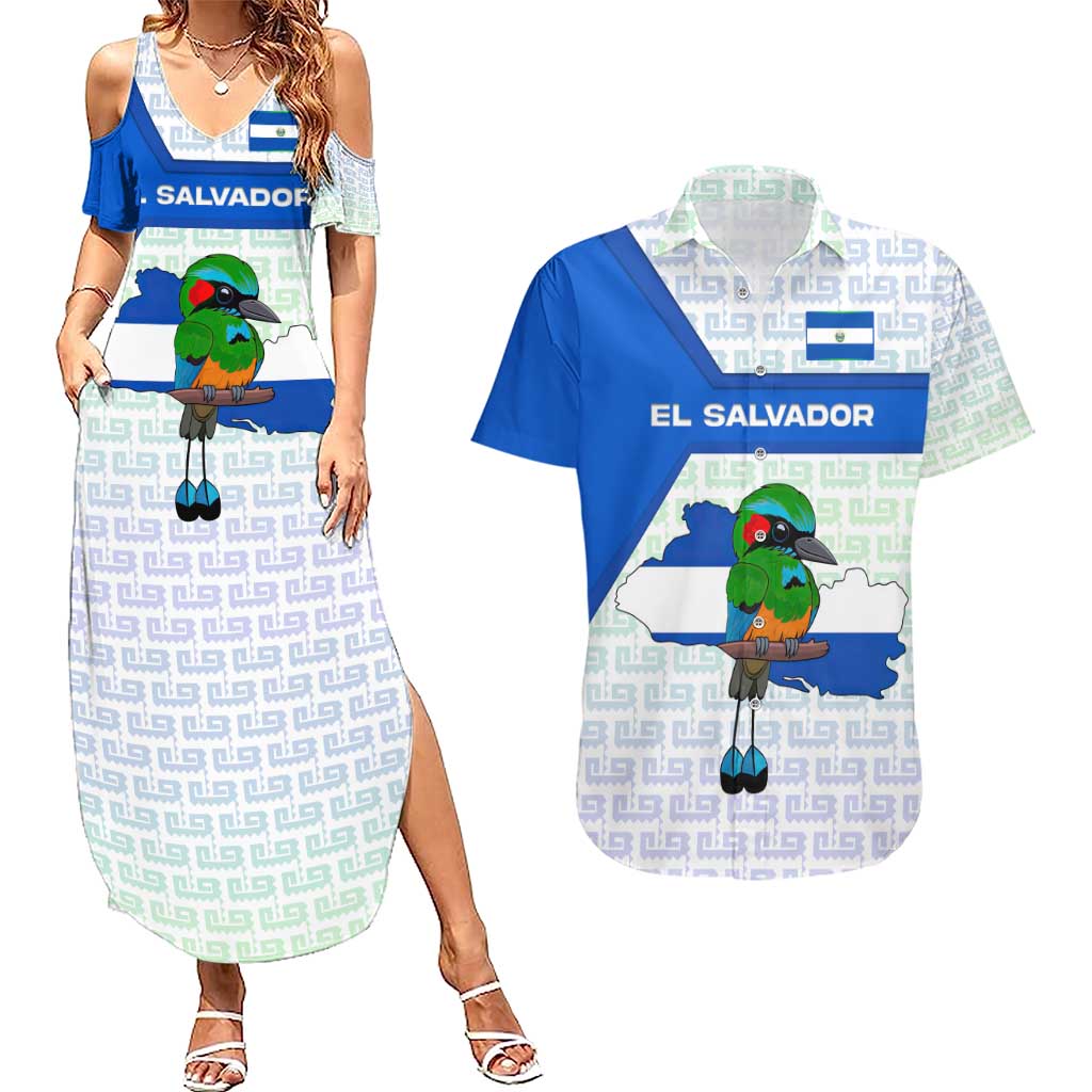 El Salvador National Symbol Couples Matching Summer Maxi Dress and Hawaiian Shirt with Torogoz Bird and Flag Map Design - Wonder Print Shop