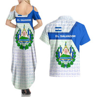 El Salvador National Symbol Couples Matching Summer Maxi Dress and Hawaiian Shirt with Torogoz Bird and Flag Map Design - Wonder Print Shop
