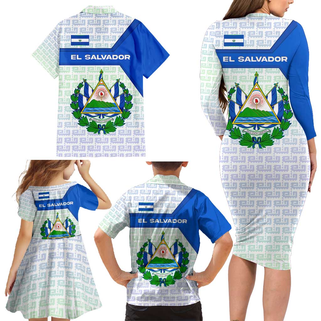 El Salvador National Symbol Family Matching Long Sleeve Bodycon Dress and Hawaiian Shirt with Torogoz Bird and Flag Map Design - Wonder Print Shop