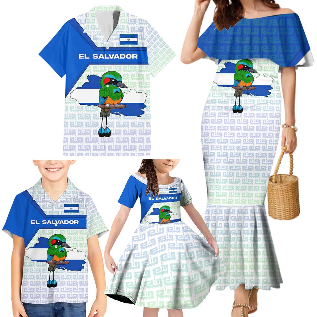 El Salvador National Symbol Family Matching Mermaid Dress and Hawaiian Shirt with Torogoz Bird and Flag Map Design - Wonder Print Shop