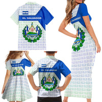 El Salvador National Symbol Family Matching Short Sleeve Bodycon Dress and Hawaiian Shirt with Torogoz Bird and Flag Map Design - Wonder Print Shop