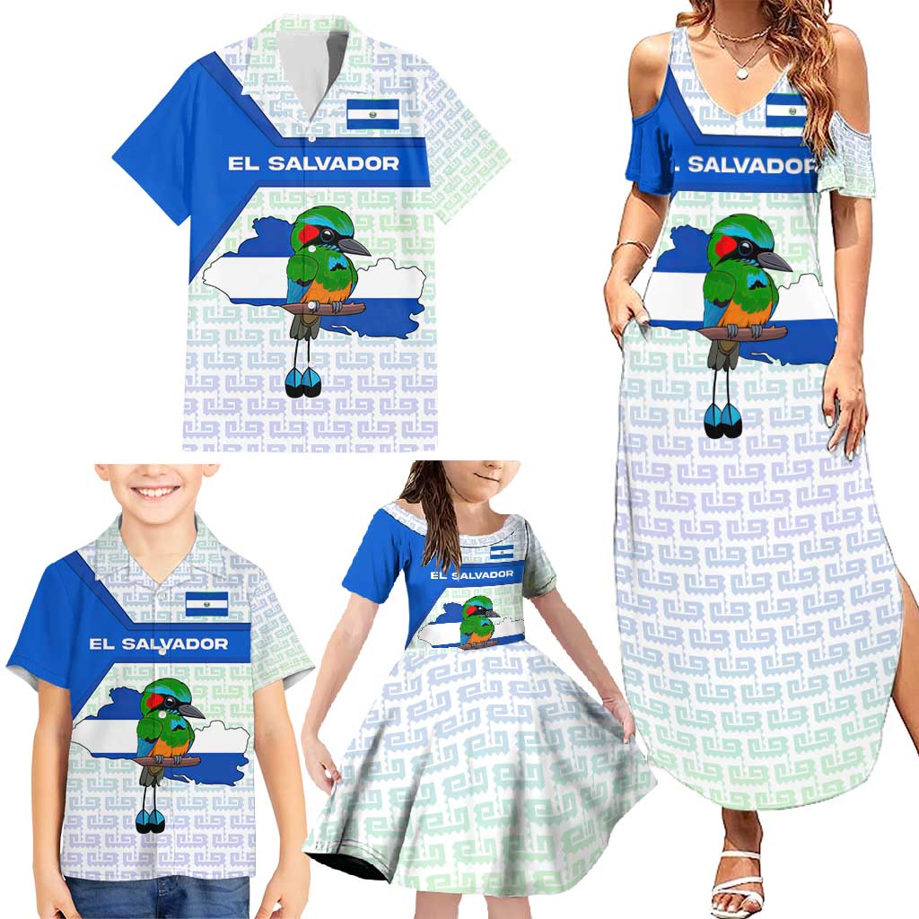 El Salvador National Symbol Family Matching Summer Maxi Dress and Hawaiian Shirt with Torogoz Bird and Flag Map Design - Wonder Print Shop