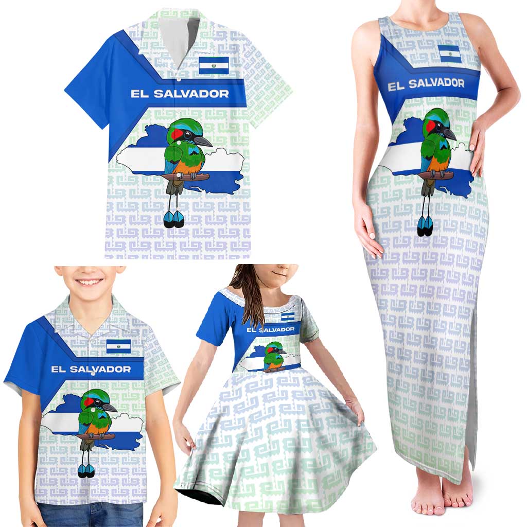 El Salvador National Symbol Family Matching Tank Maxi Dress and Hawaiian Shirt with Torogoz Bird and Flag Map Design - Wonder Print Shop