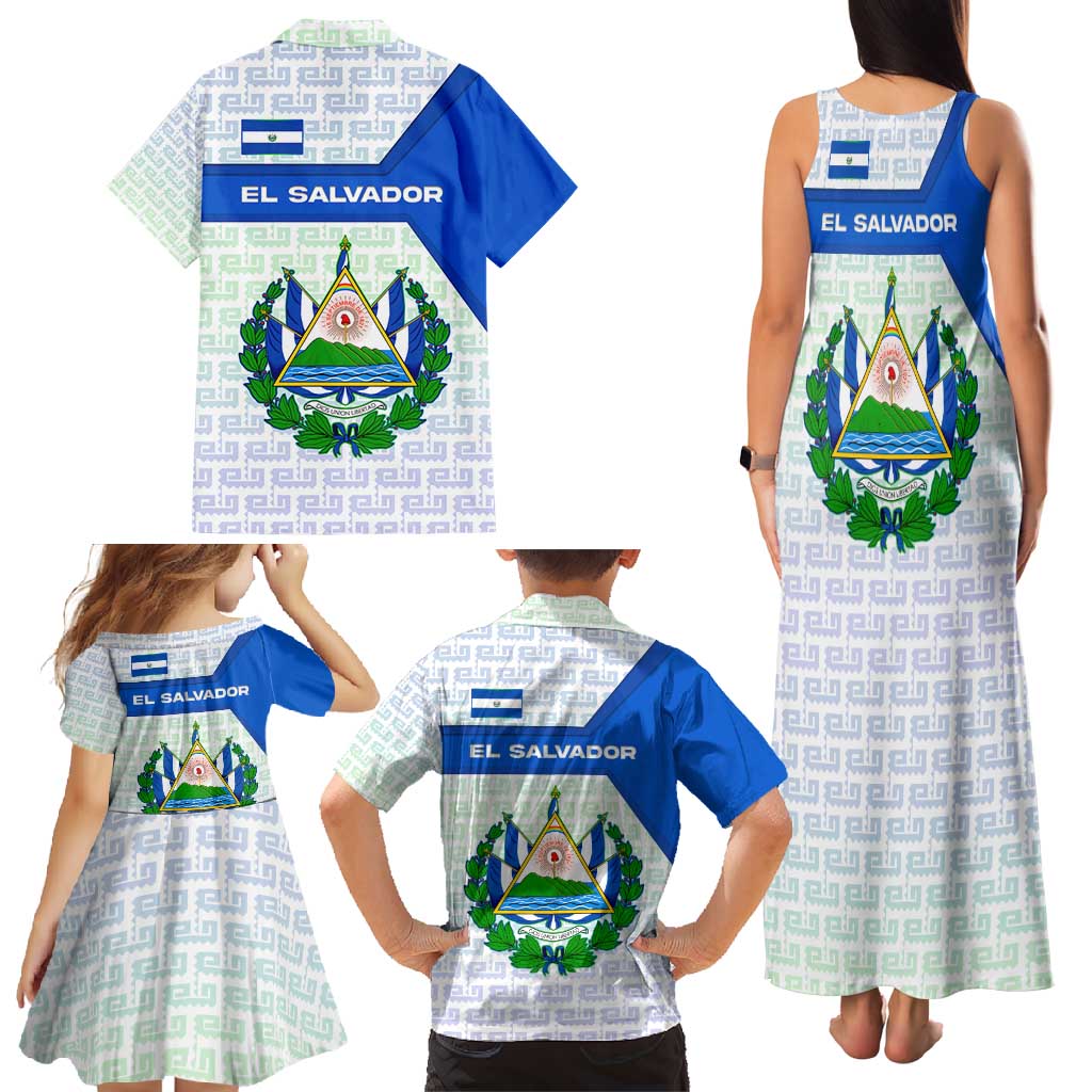 El Salvador National Symbol Family Matching Tank Maxi Dress and Hawaiian Shirt with Torogoz Bird and Flag Map Design - Wonder Print Shop