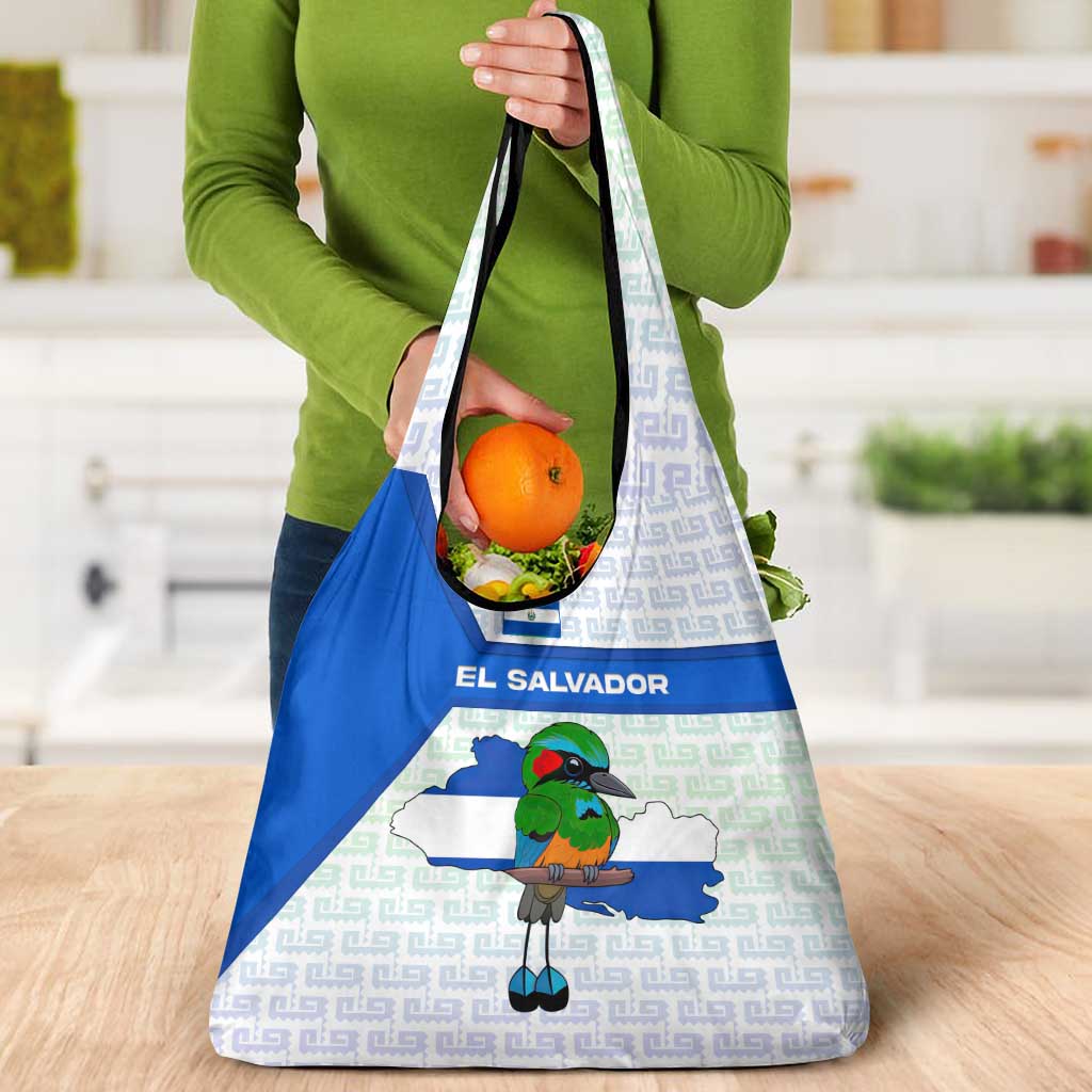 El Salvador National Symbol Grocery Bag with Torogoz Bird and Flag Map Design - Wonder Print Shop