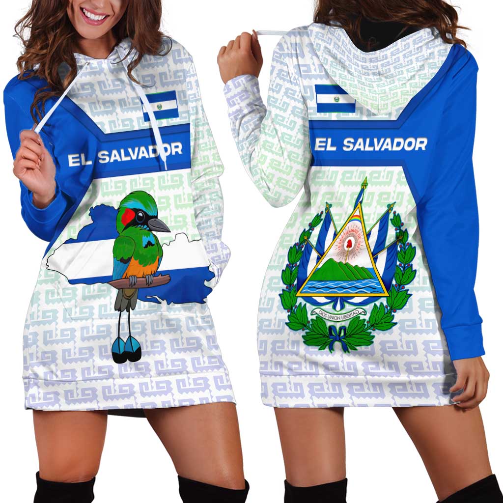 El Salvador National Symbol Hoodie Dress with Torogoz Bird and Flag Map Design - Wonder Print Shop