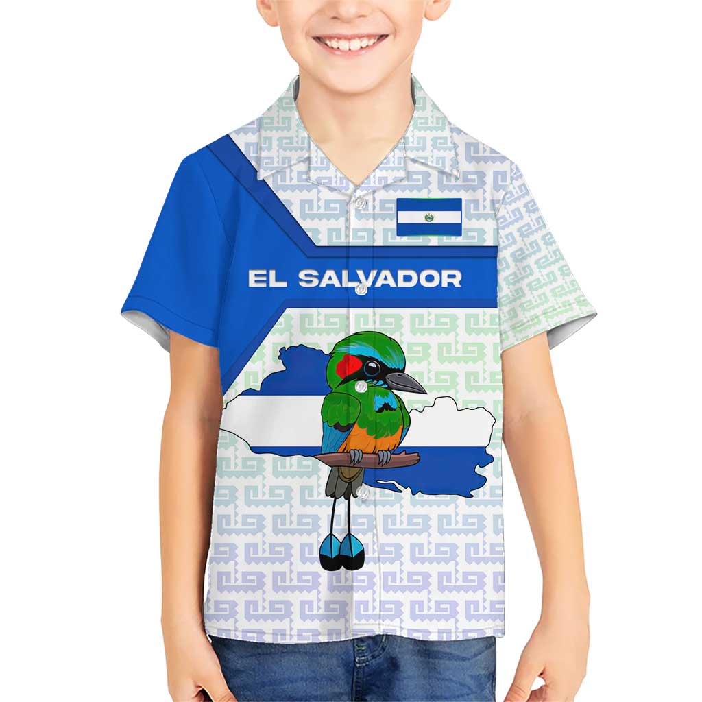 El Salvador National Symbol Kid Hawaiian Shirt with Torogoz Bird and Flag Map Design - Wonder Print Shop